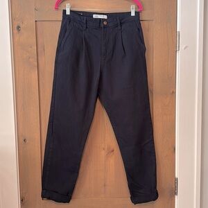 ZARA Pleated Straight Navy Jeans Womens 29 cotton patch pockets straight leg